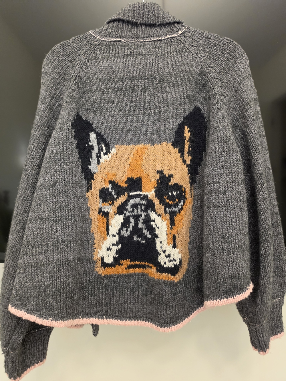 Anthropologie Pilcro Gray Sweater with French Bulldog Detail